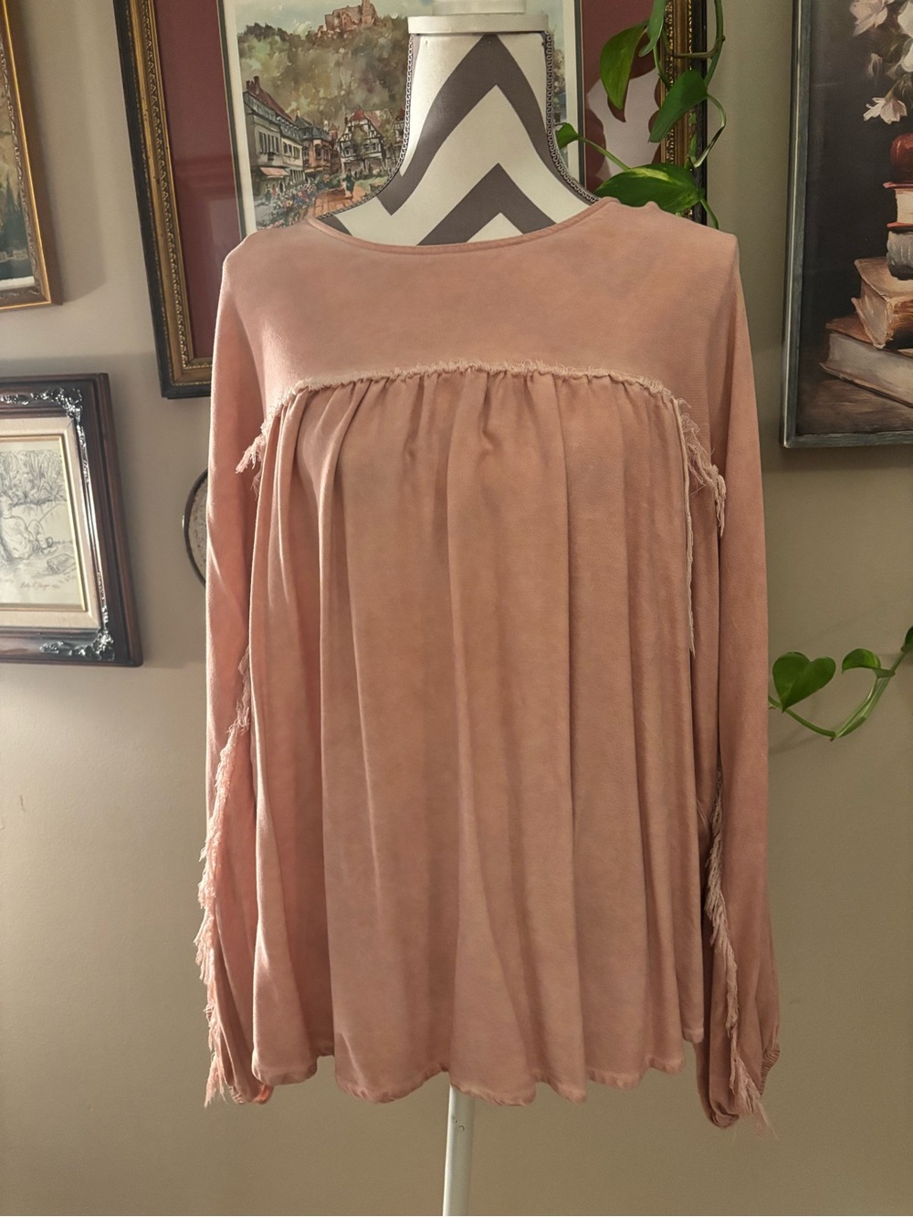 Andree Dusty Rose Long Sleeve Peasant Top